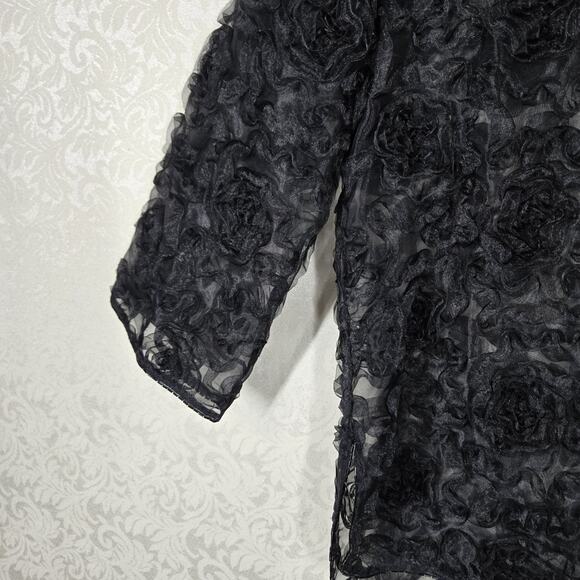 Caroline Rose Sheer Cardigan Jacket sz M Black Beaded Trim - Picture 4 of 13